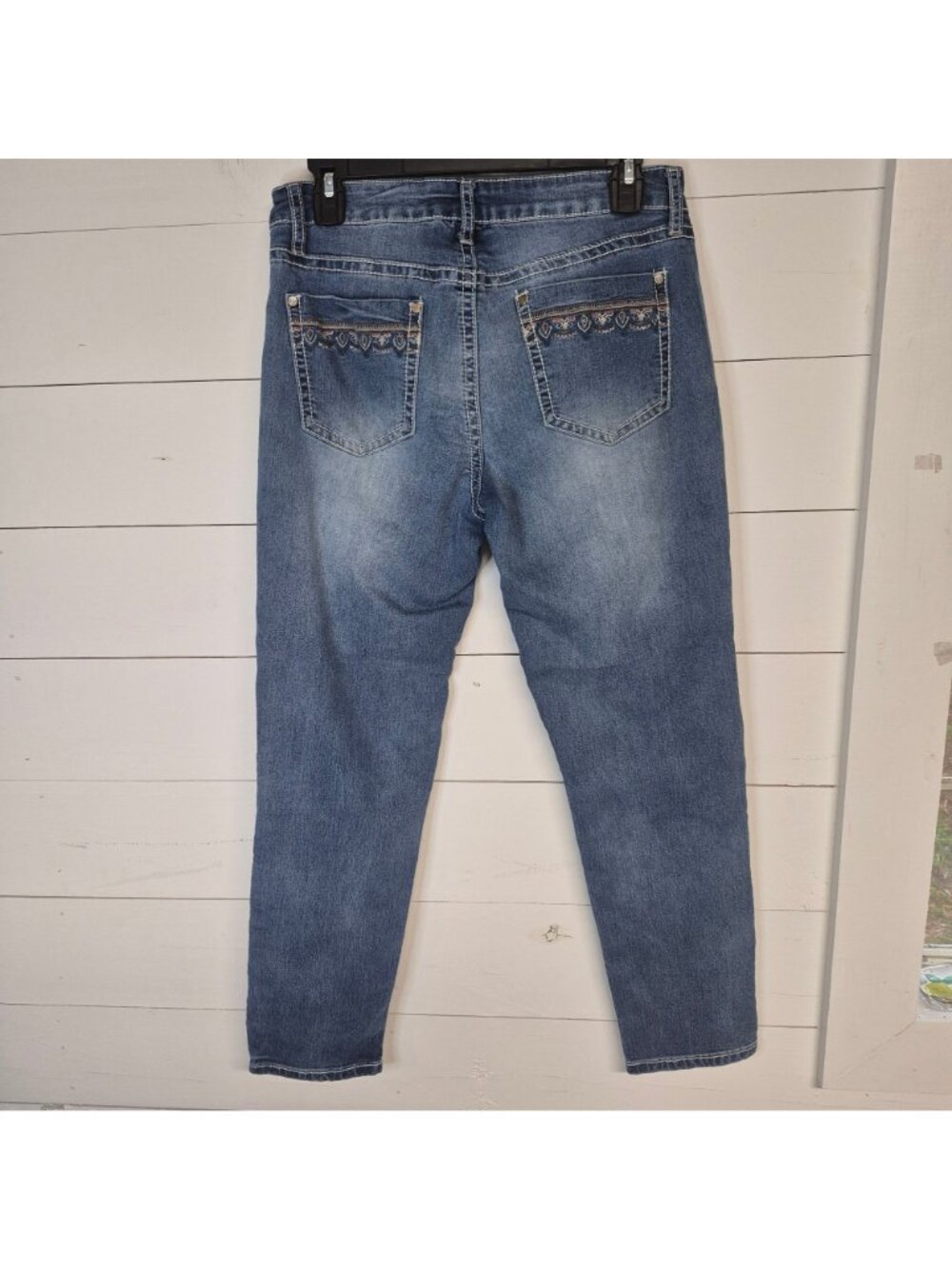 Blue Denim Capris With Embroidered Hem & Pockets Size 10R - Picture 5 of 7